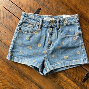 PacSun Blue and Gold Jean Shorts with Floral Pattern